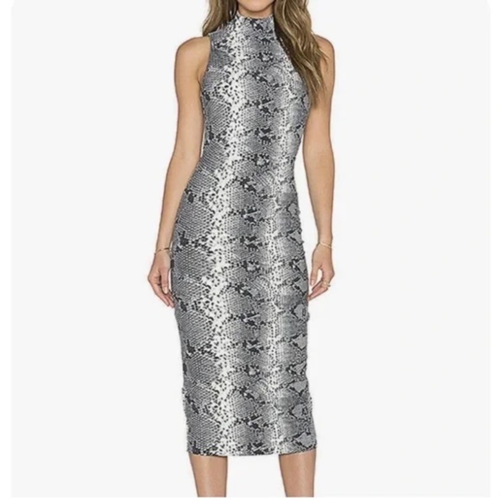 Elizabeth and James Black and Gray Snake Print Midi Dress
